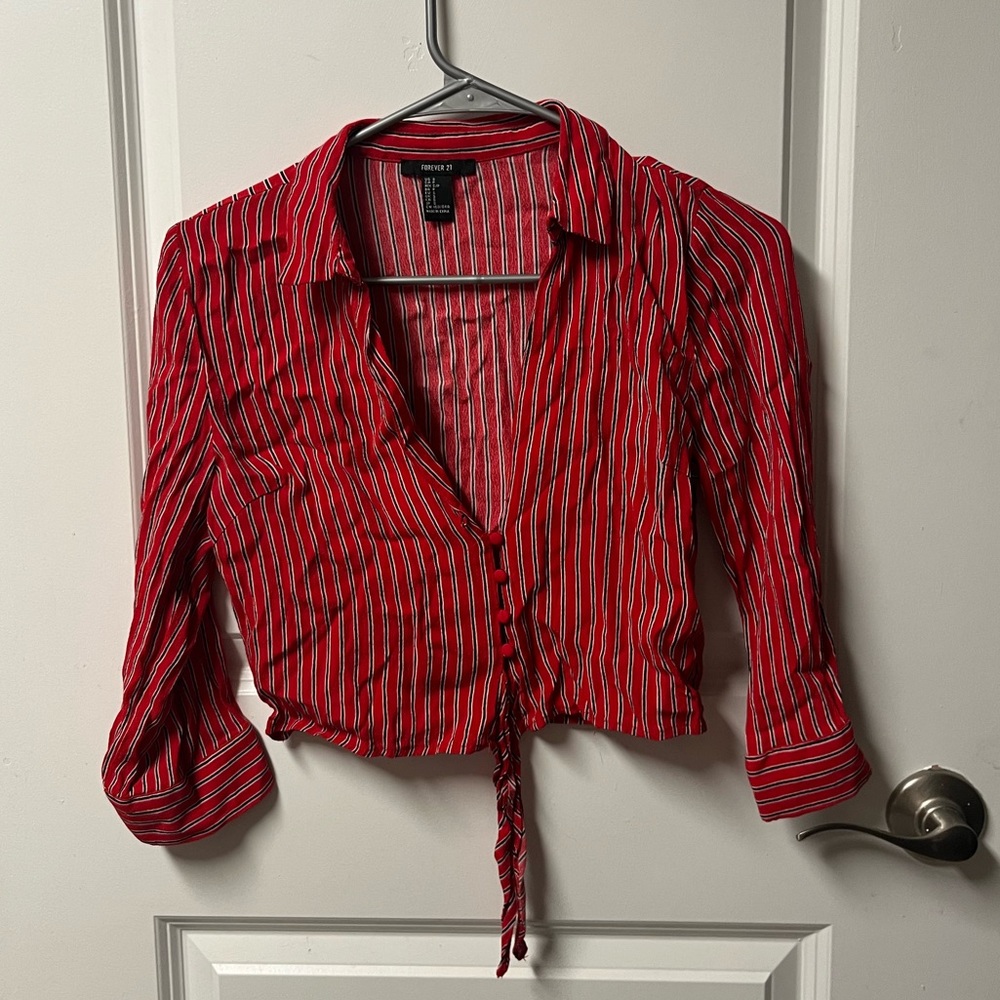 Forever 21 red striped buttoned blouse, size small